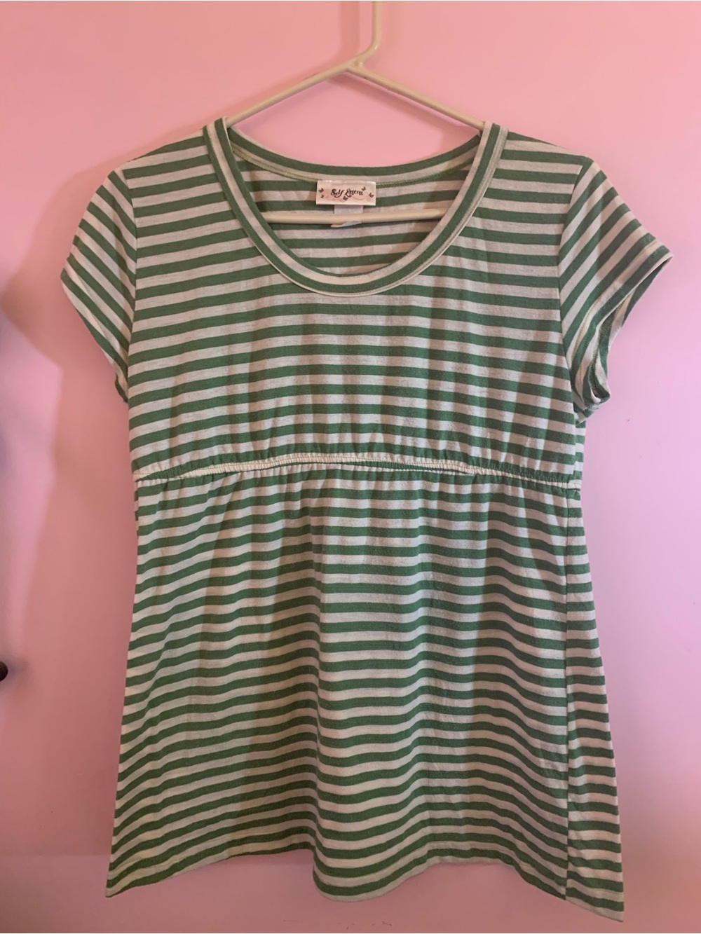 Y2K Self Esteem Green & White Striped Short Sleeve Tee